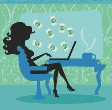Money pouring out from a notebook computer Stock Illustration