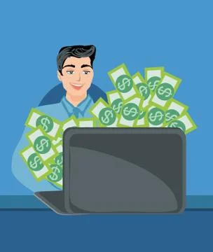 Money pouring out from a notebook computer Stock Illustration