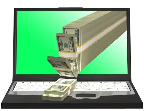Money Pouring Out From A Notebook Computer 3D Stock Illustration