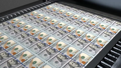 Money Printer Go Brrr 100 Dollar Bills Stimulate US Economy Inflation Stock Footage 171900187
