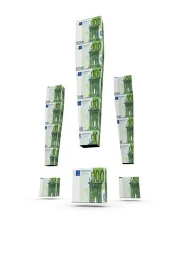 Money problems or solutions three exclamations marks made of money Copyrig... Stock Photos