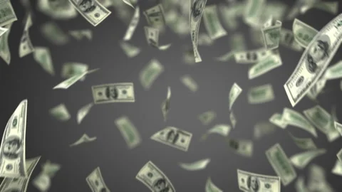 Money Rain, Close-Up Falling 100 Dollar Bills on a Gray Background Stock Footage 295863482