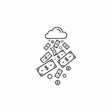 Money rain from cloud, cash falling down, financial success concept, black li Stock Illustration
