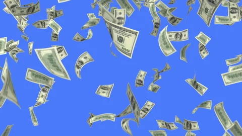 Money Rain, Falling 100 Dollar Bills on a Blue Background Stock Footage 295207296