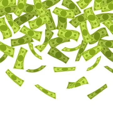 Money rain. Falling dollars banknotes, finances luck currency rain, flying cash Stock Illustration