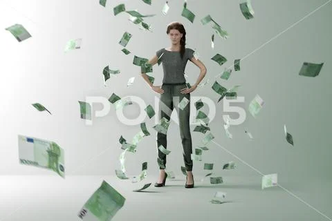 Money rain on successful woman Stock Photos