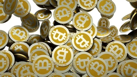 Money Rain,Bitcoins falling down fill the screen, 3d render 4K isolated. Video stock 103843837