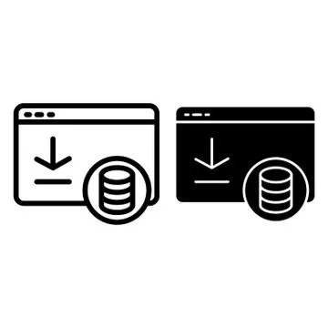 Money received in browser window line and glyph icon. Computer window with coins イラスト素材