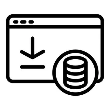 Money received in browser window line icon. Computer window with coins vector Illustrazione stock