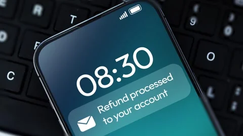 Money refund notification on smartphone screen 4k animation with close up an Video stock 296122377