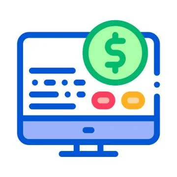 Money Report on Computer Icon Vector Outline Illustration Illustrazione stock
