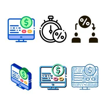 Money report on styleset computer icon vector outline Stock Illustration