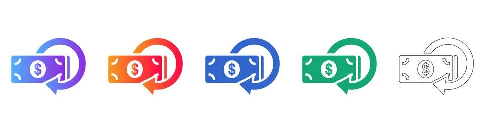 Money Return and Cashback Process Icons Stock Illustration