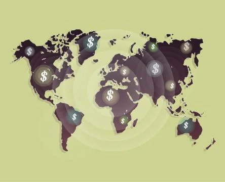 Money revolves around the world. Vector cartoon business Stock Illustration