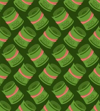 Money roll pattern seamless. Dollars rolled cash background . Vector illustra Stock Illustration