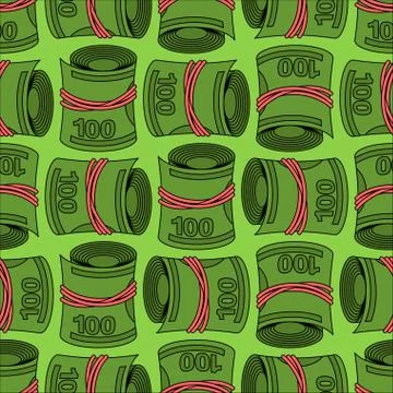 Money roll pattern seamless. Dollars rolled cash background . Vector illustra Stock Illustration