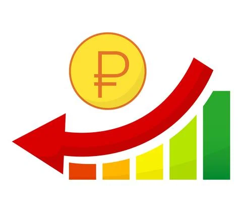 Money russian ruble falling down course, crisis infographic scale isolated ic Stock Illustration