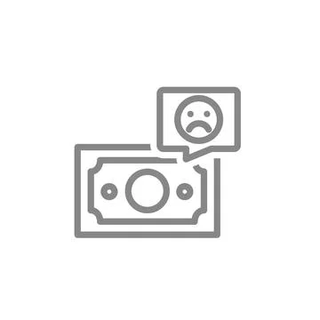 Money with sad face in speech bubble line icon. Lose money investment in Stock Illustration