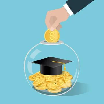 Money saving concept. Hand putting a coin into glass bottle. Stock Illustration