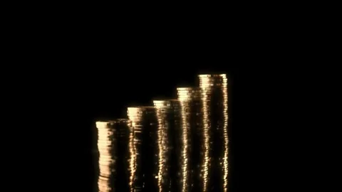Money Saving Graph stacks of gold money coin on black background, Business an Stock Footage 272768579