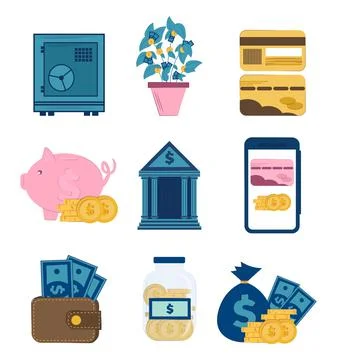 Money saving set. Vector illustration. Stock Illustration