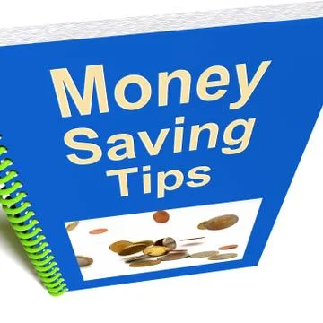 Money saving tips book shows finance advice Stock Illustration