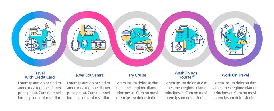Money saving tips for tourists vector infographic template. Budget tourism Stock Illustration