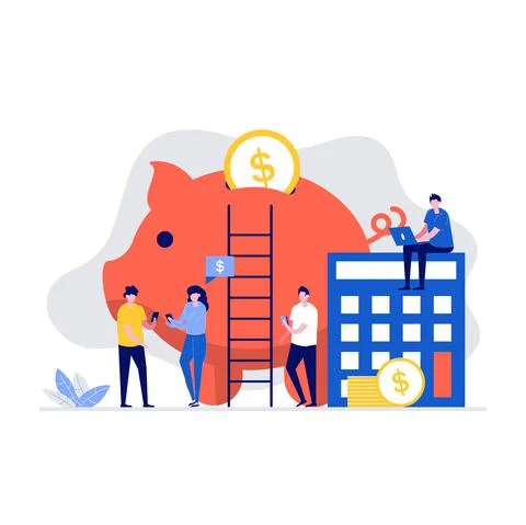Money saving vector illustration concept with characters. Modern vector illus Stock Illustration
