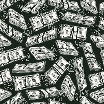 Money seamless pattern with 100 US dollar wads Illustrazione stock