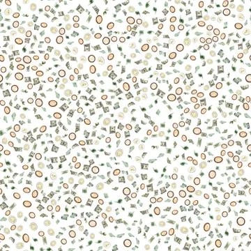 Money seamless pattern background. Hundred dollar, Bitcoin, euro business mon Stock Photos