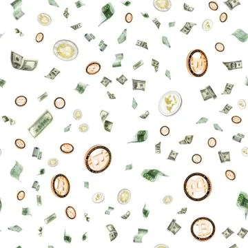 Money seamless pattern background. Hundred dollars of America. Usd cash, Euro 스톡 사진