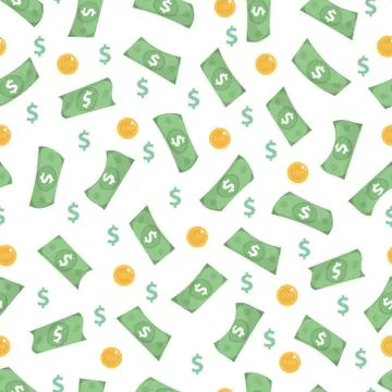 Money is a seamless pattern. Finances endless background. Dollars and coins are Stock Illustration