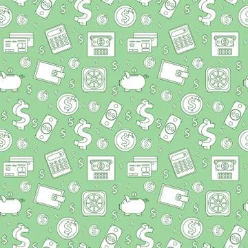 Money seamless pattern, line style. Finances endless background. Business, bank Stock Illustration