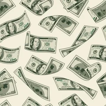 Money seamless pattern with one hundred US dollar bills on a white background Stock Illustration