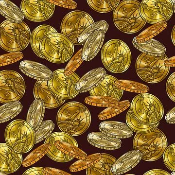 Money seamless pattern with shiny gold coins Stock Illustration