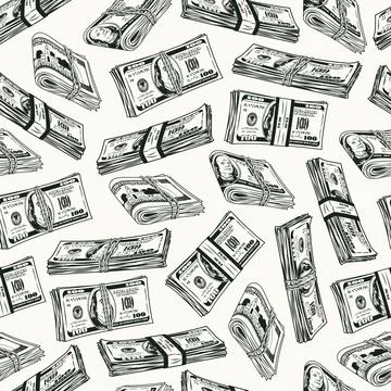 Money seamless pattern with wads of 100 US dollars bills on a white backgroun イラスト素材