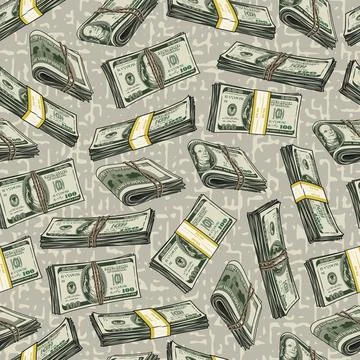 Money seamless pattern with wads of one hundred US dollar notes Stock Illustration