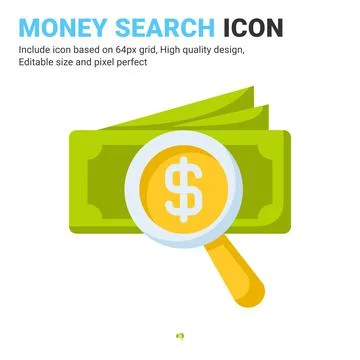 Money search icon vector with flat color style isolated on white background Illustrazione stock