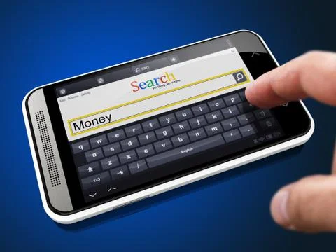 Money in Search String on Smartphone. Illustrazione stock