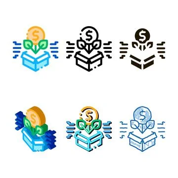 Money set tree growing icon vector outline 스톡 일러스트