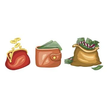 Money set, wealth accumulation, vector illustration Stock Illustration