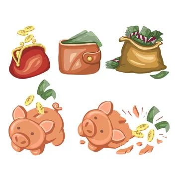 Money set, wealth accumulation, vector illustration Stock Illustration