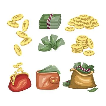 Money set, wealth accumulation, vector illustration Stock Illustration