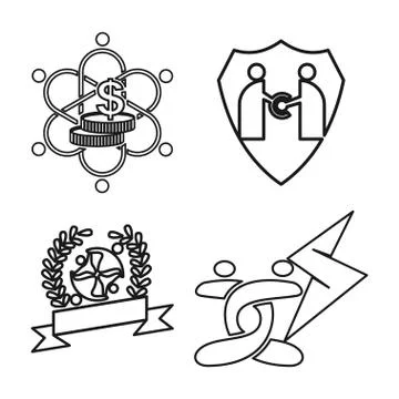 Money shield bolt Commitment Teamwork Together Outline Logo Illustrazione stock