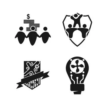 Money shield bulb Commitment Teamwork Together Black Logo Stockillustratie