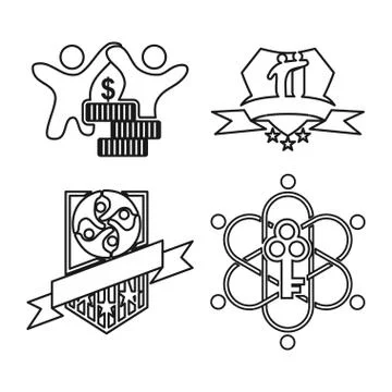 Money shield key Commitment Teamwork Together Outline Logo Stockillustratie