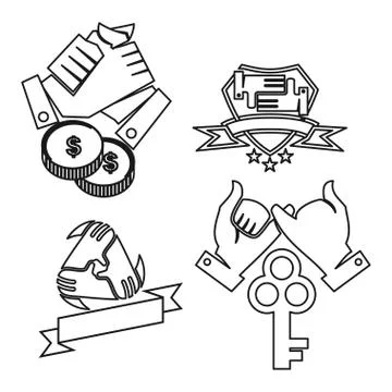 Money shield key Commitment Teamwork Together Outline Logo 스톡 일러스트