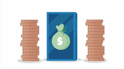 Money in smartphone tech animations Stock Footage 214083702