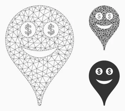 Money Smiley Map Marker Vector Mesh 2D Model and Triangle Mosaic Icon Stockillustratie