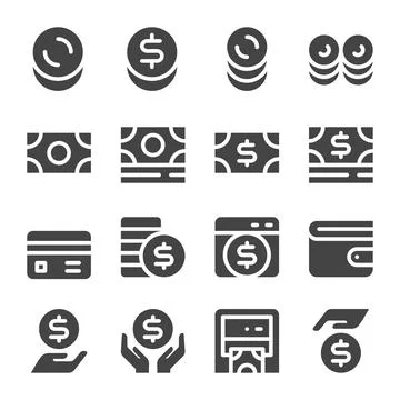 Money solid icon set Stock Illustration